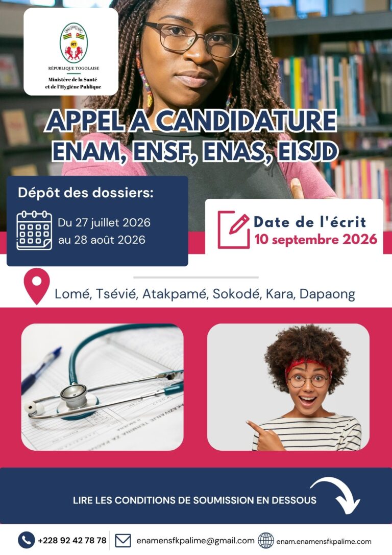 Lire la suite à propos de l’article Opportunités de Carrière en Santé au Togo : Concours d&rsquo;Entrée aux Écoles Nationales (Promotion 2026-2029)